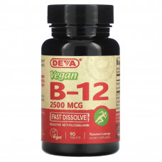 Deva, быстрорастворимый витамин B12, для веганов, 2500 мкг, 90 таблеток