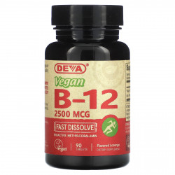 Deva, быстрорастворимый витамин B12, для веганов, 2500 мкг, 90 таблеток