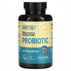 Deva, Веганский пробиотик премиального качества с пребиотиком ФОС, 90 веганских капсул