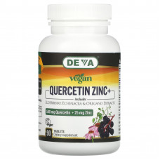 Deva, Vegan Quercetin Zinc+, 500 mg + 25 mg, 90 Tablets