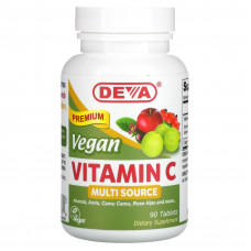 Deva, Веганский витамин C, из нескольких источников, 90 таблеток