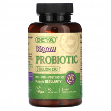 Deva, Веганский пробиотик 3 в 1, 5 млрд КОЕ, 90 веганских капсул