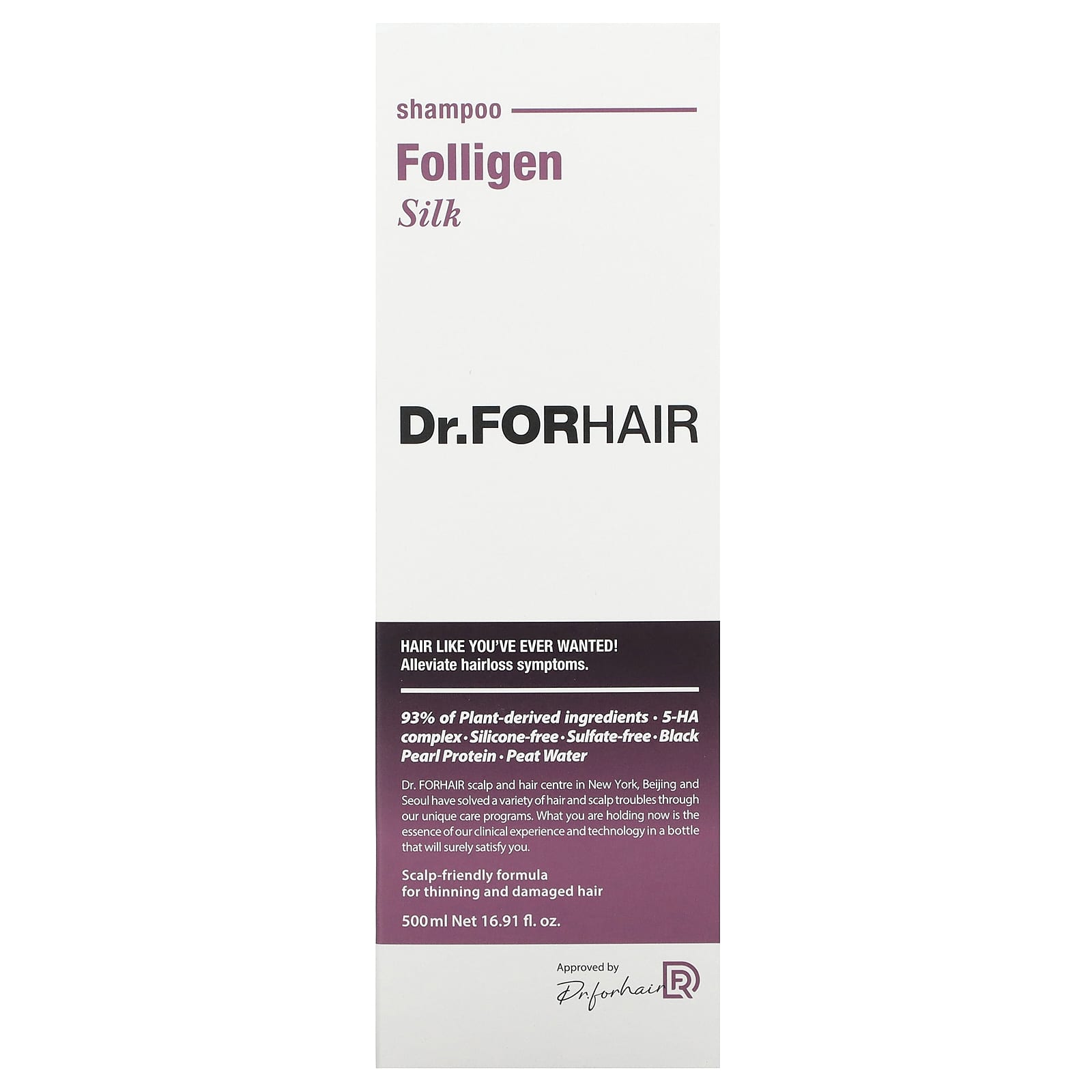 Dr.ForHair, Folligen, шампунь из оригинального шелка, 500 мл (16,91 жидк. Унции)