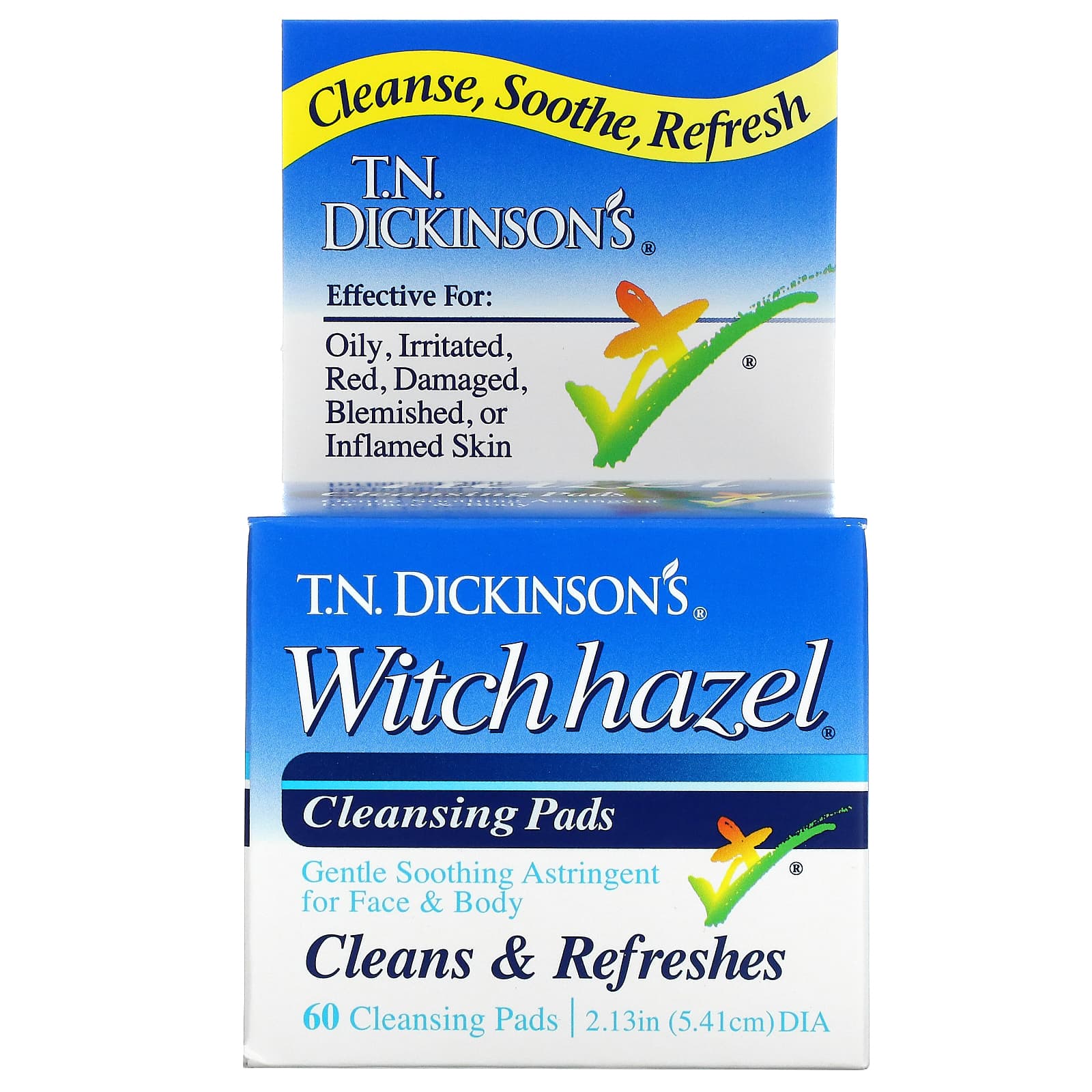 Dickinson Brands, Очищающие подушечки с гамамелисом от компании T.N. Dickinson, 60 подушечек диаметром 2,13 дюйма (5,41 см)