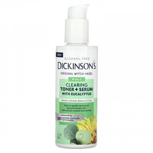 Dickinson Brands, Original Witch Hazel, очищающий тоник 4 в 1 и сыворотка с эвкалиптом, без спирта, 118 мл (4 жидк. Унции)