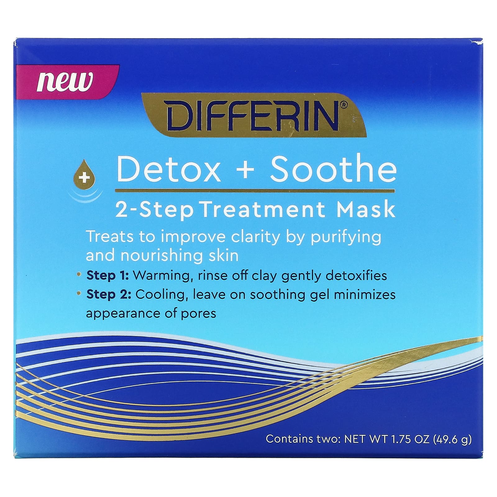 Differin, Detox + Soothe, лечебная маска для 2 этапов, 49,6 г (1,75 унции)