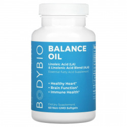 BodyBio, Balance Oil, линолевая кислота (ЛК) и смесь линоленовой кислоты (АЛК), 60 мягких таблеток без ГМО