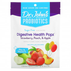 Dr. John's Healthy Sweets, Пробиотики, леденцы для здоровья пищеварительной системы, с клетчаткой и витамином C, клубника, персик и яблоко, без сахара, 1 миллиард, 14 леденцов на палочке в индивидуальной упаковке, 109 г (3,85 унции)
