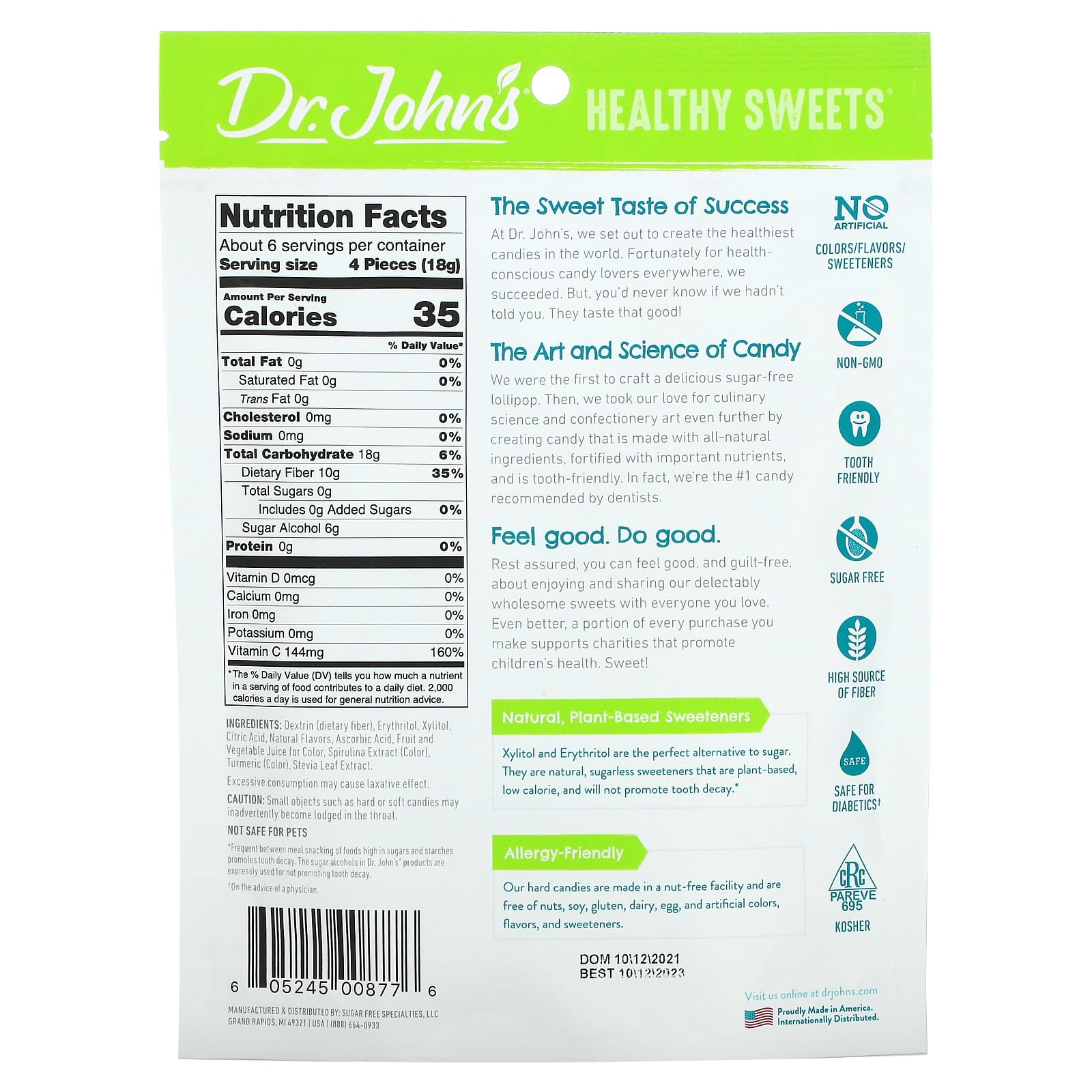 Dr. John's Healthy Sweets, Конфеты ассорти, + клетчатка и витамин C, без сахара, 109 г (3,85 унции)