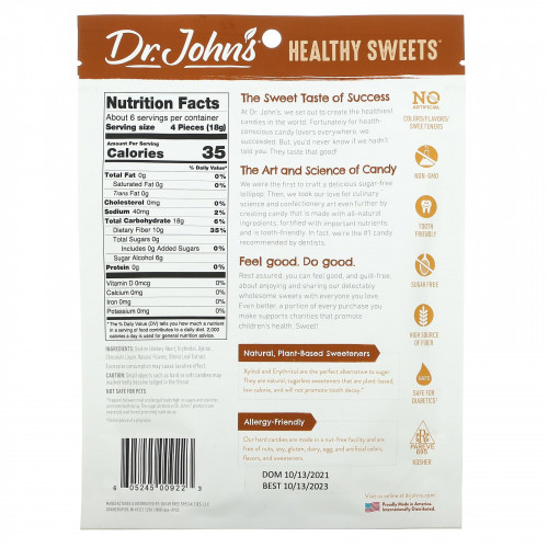 Dr. John's Healthy Sweets, Шоколадная карамель с клетчаткой, без сахара, 109 г (3,85 унции)