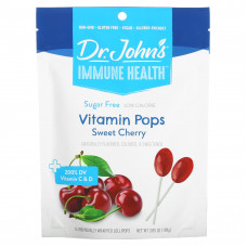 Dr. John's Healthy Sweets, Immune Health, леденцы со вкусом леденцов, + 200% суточной нормы витаминов C и D, черешня, без сахара, 14 леденцов на палочке в индивидуальной упаковке, 109 г (3,85 унции)