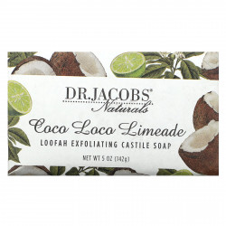 Dr. Jacobs Naturals, Отшелушивающее кастильское мыло с люфой, Coco Loco, лаймад, 142 г (5 унций)