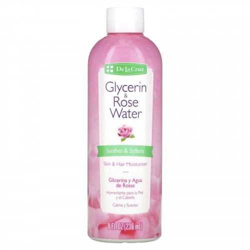 De La Cruz, Глицерин и розовая вода, увлажняющее средство для кожи и волос, 236 мл (8 жидк. Унций)
