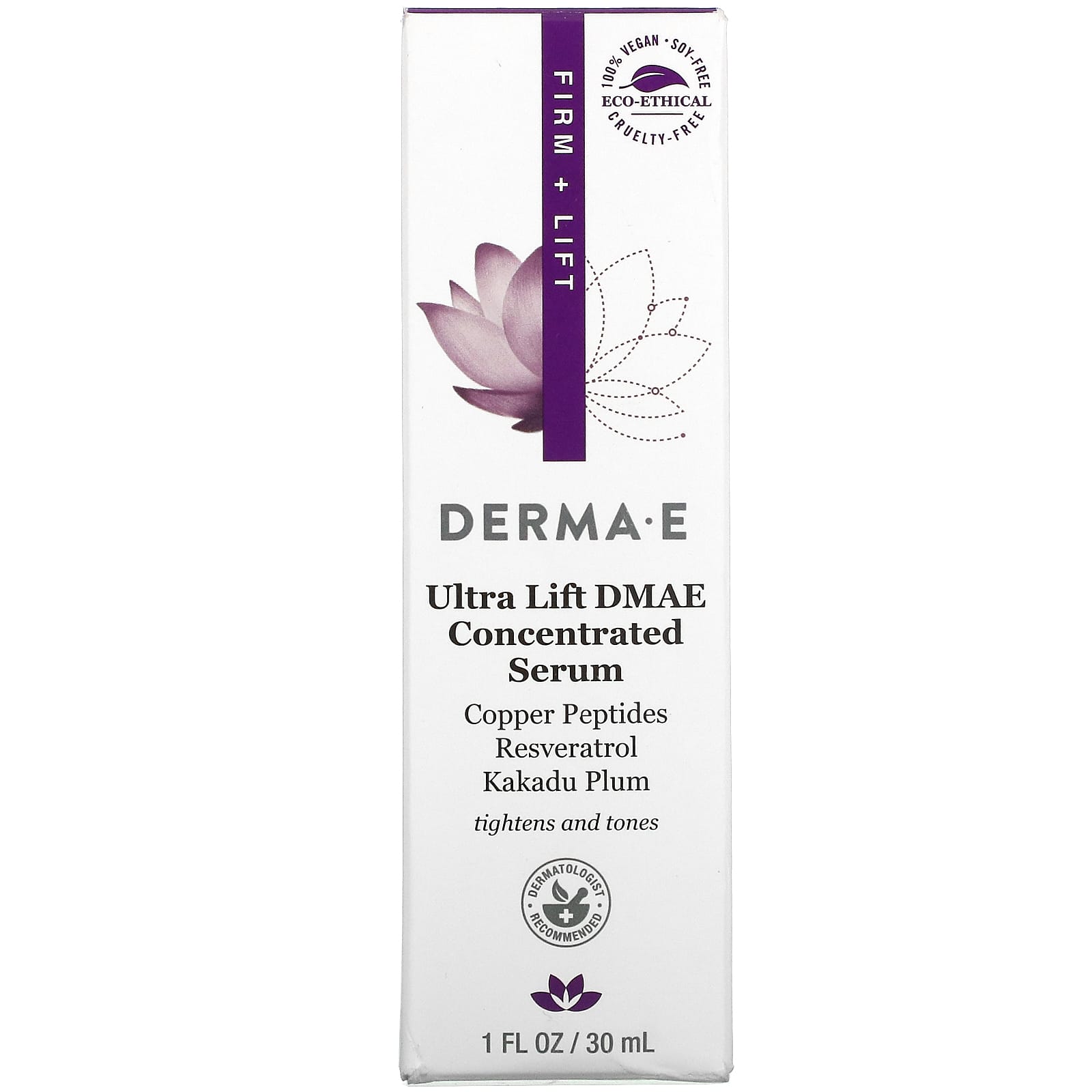 DERMA E, Ultra Lift DMAE, концентрированная подтягивающая сыворотка с диметиламиноэтанолом, 30 мл (1 жидк. унция)