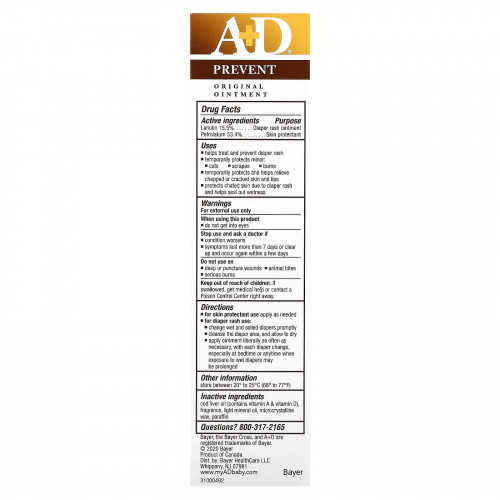 A+D, Original Ointment, мазь от пеленочной сыпи + средство для защиты кожи, 113 г (4 унции)