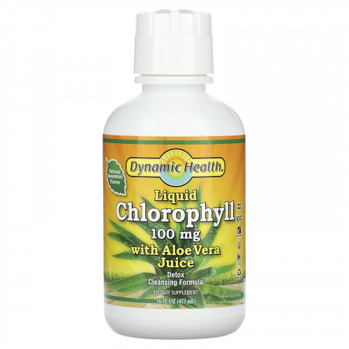 Dynamic Health, Жидкий хлорофилл, с соком алоэ вера, натуральная мята, 100 мг, 473 мл (16 жидк. Унций)