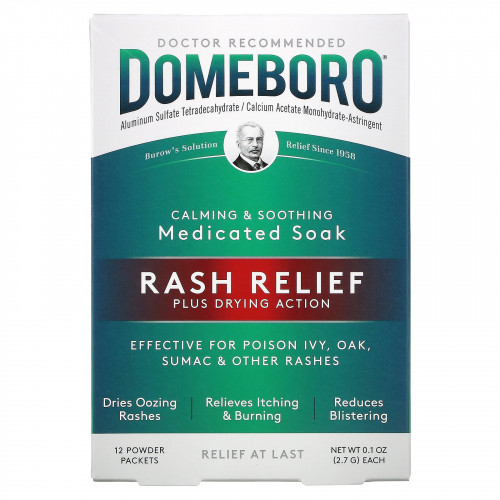 Domeboro, Medicated Soak, средство от сыпи, 12 пакетиков с порошком по 2,7 г (0,1 унции)