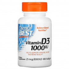 Doctor's Best, витамин D3, 25 мкг (1000 МЕ), 180 капсул