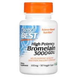 Doctor's Best, высокоэффективный бромелаин, 3000 GDU, 500 мг, 90 растительных капсул