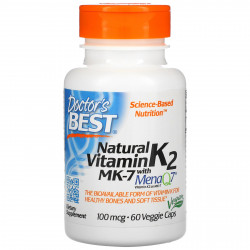 Doctor's Best, натуральный витамин K2 MK-7 с MenaQ7, 100 мкг, 60 вегетарианских капсул