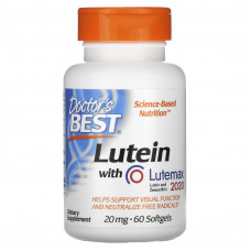 Doctor's Best, лютеин с Lutemax 2020, 20 мг, 60 мягких таблеток