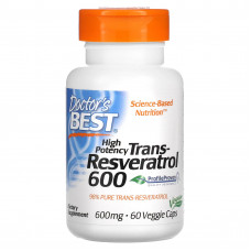 Doctor's Best, высокоэффективный транс-ресвератрол 600, 600 мг, 60 вегетарианских капсул