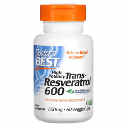 Doctor's Best, высокоэффективный транс-ресвератрол 600, 600 мг, 60 вегетарианских капсул