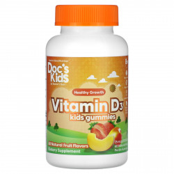 Doctor's Best, Doc's Kids, детские жевательные мармеладки с витамином D3, полностью натуральные фрукты, 25 мкг (1000 МЕ), 60 жевательных таблеток с натуральным фруктовым пектином
