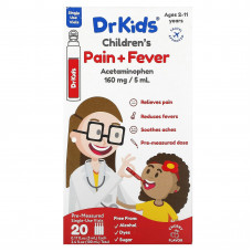 DrKids, средство от боли и лихорадки, для детей от 2 до 11 лет, с вишней, 20 отмеренных одноразовых флаконов, по 5 мл (0,17 жидк. унции)
