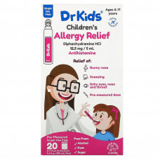 DrKids, средство от аллергии, для детей от 6 до 11 лет, ягодное ассорти, 20 одноразовых флаконов по 5 мл (0,17 жидк. унции)