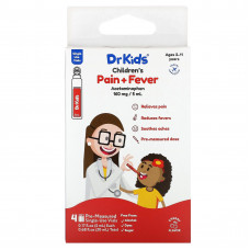 DrKids, средство от боли и лихорадки, для детей от 2 до 11 лет, с вишней, 4 отмеренных одноразовых флакона, по 5 мл (0,17 жидк. унции)