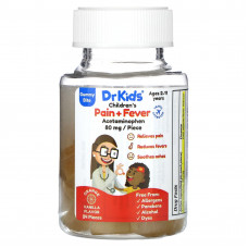 DrKids, Children's Pain + Fever, жевательная таблетка, для детей от 2 до 11 лет, апельсин и ваниль, 24 жевательных таблетки