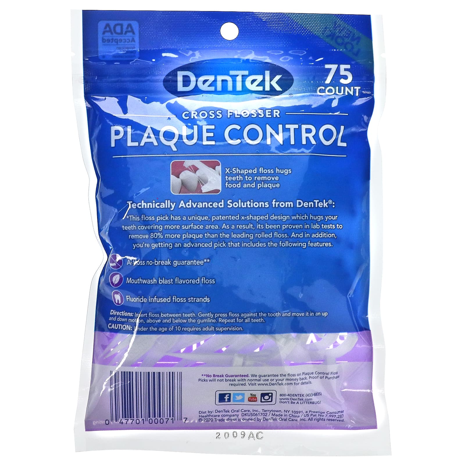 DenTek, Cross Flosser Plaque Control, жидкость для полоскания рта, 75 штук