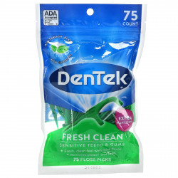 DenTek, Fresh Clean, зубочистка с зубной нитью,  средство для гигиены полости рта, 75 зубочисток