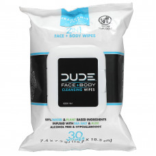 Dude Products, Очищающие салфетки для лица и тела, без отдушек, 30 салфеток