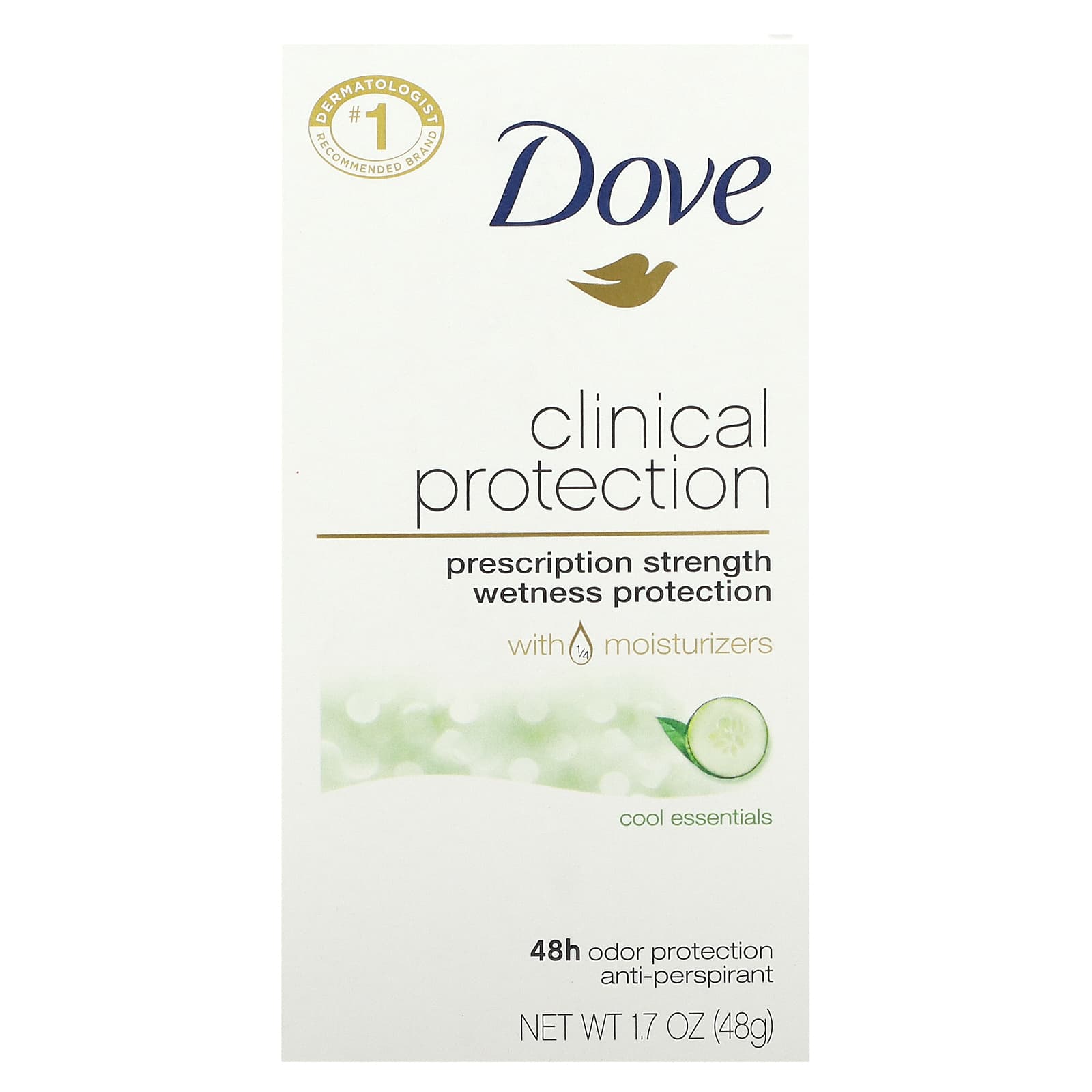 Dove, Clinical Protection, Prescription Strength, дезодорант-антиперспирант, прохлада, 48 г (1,7 унции)