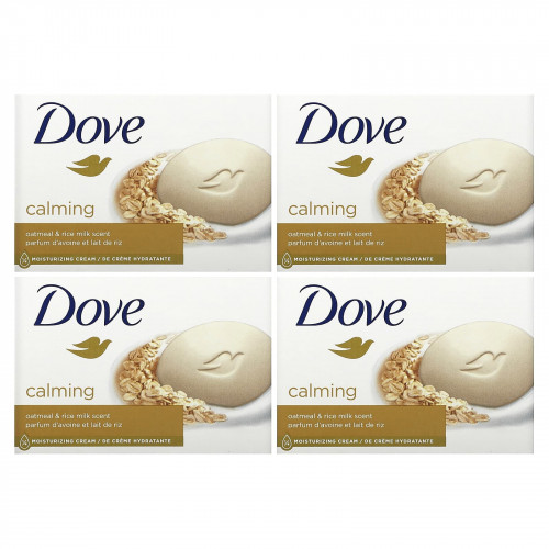 Dove, Calming, мыло с ароматом овсянки и рисового молока, 4 шт. (106 г)