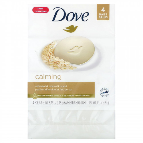 Dove, Calming, мыло с ароматом овсянки и рисового молока, 4 шт. (106 г)
