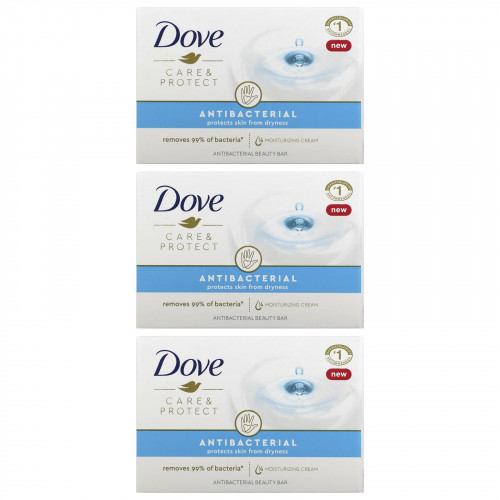 Dove, Care & Protect, антибактериальное косметическое мыло, 3 шт. по 90 г (3,17 унции)