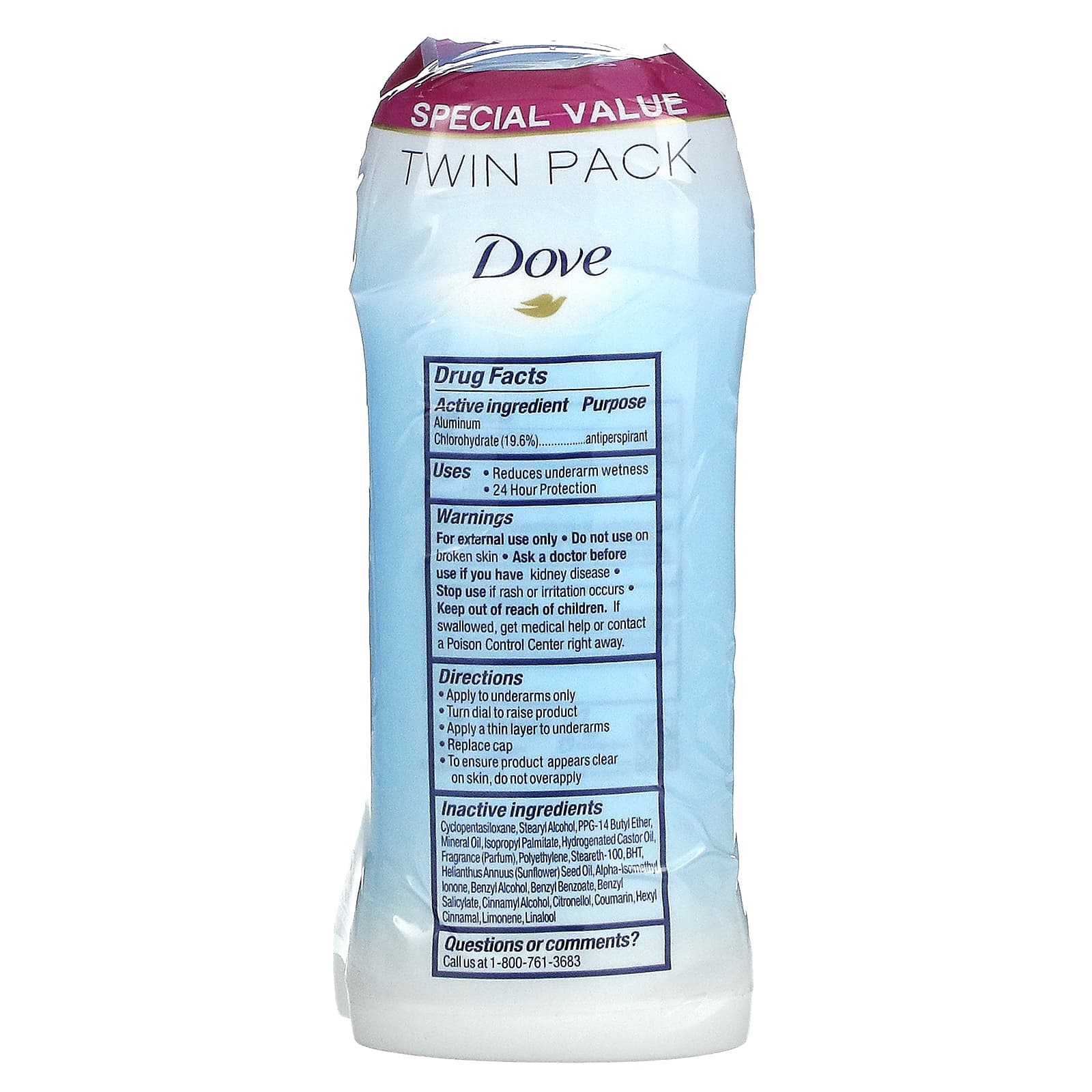 Dove, Invisible Solid Deodorant, порошок, 2 шт. В упаковке, 74 г (2,6 унции)