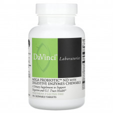 DaVinci Laboratories of Vermont, Мега пробиотик ND с пищеварительными ферментами, жевательные таблетки, 90 жевательных таблеток