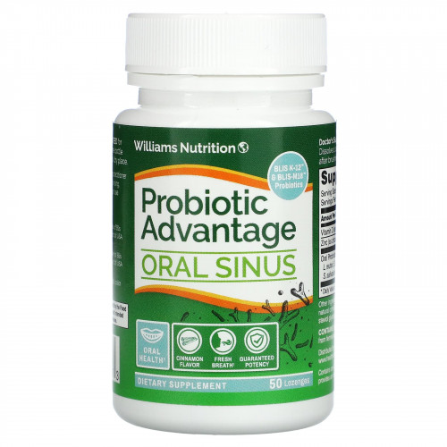 Williams Nutrition, Probiotic Advantage, средство для полости рта, корица, 50 пастилок