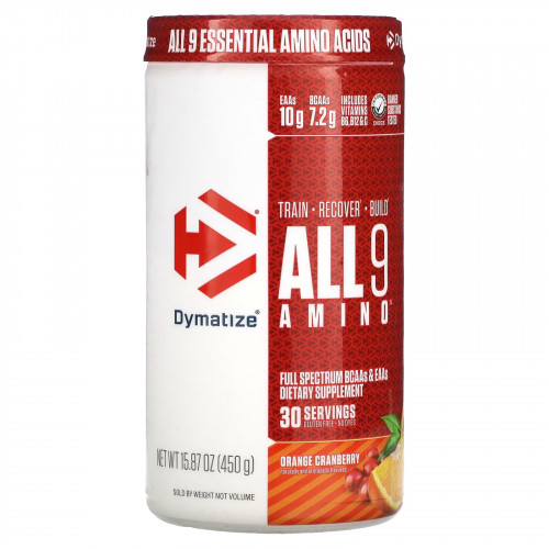 Dymatize, ALL9AMINO, пищевая добавка с аминокислотами, апельсин и клюква, 450 г (15,87 унции)