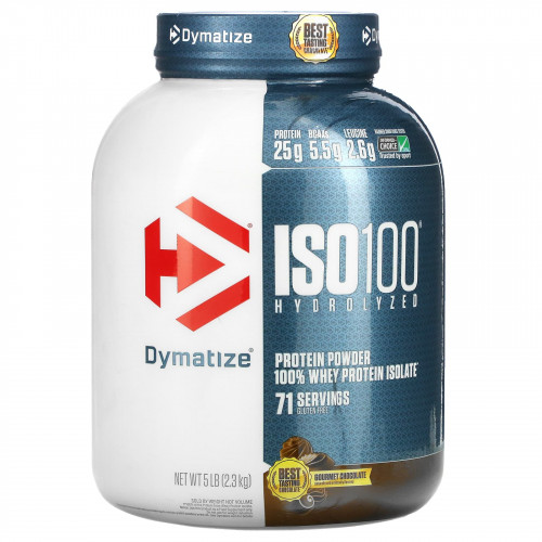 Dymatize, Гидролизированный ISO 100 , 100% -ный сывороточный изолят ,протеина, гурманский шоколад, 5 фунтов (2,3 кг)