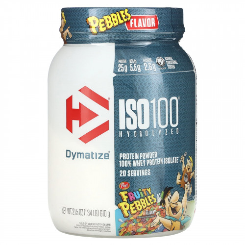 Dymatize, ISO100, гидролизованный 100% изолят сывороточного протеина, фруктовый вкус, 610 г (1,34 фунта)