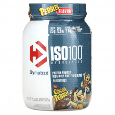 Dymatize, ISO100, гидролизованный, 100% изолят сывороточного протеина, галька какао, 640 г (1,4 фунта)