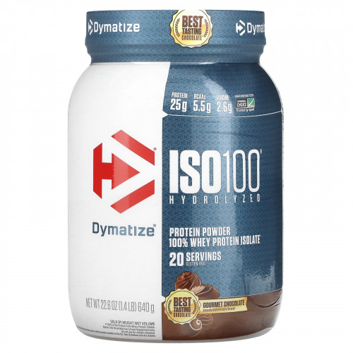 Dymatize, ISO100, гидролизованный, 100% изолят сывороточного протеина, шоколад для гурманов, 640 г (1,4 фунта)