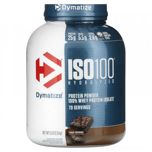 Dymatize, ISO100, гидролизованный, 100% изолят сывороточного протеина, брауни с помадкой, 2,3 кг (5 фунтов)