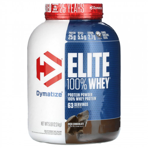 Dymatize, Elite, порошок из 100% сывороточного протеина, насыщенный шоколад, 2,3 кг (5 фунтов)