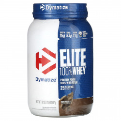 Dymatize, Elite, порошок из 100% сывороточного протеина, насыщенный шоколад, 907 г (2 фунта)